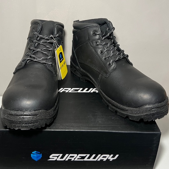 Black Waterproof Steel Toe Leather Slip Resistant Work Boots Size 11 - Picture 4 of 9